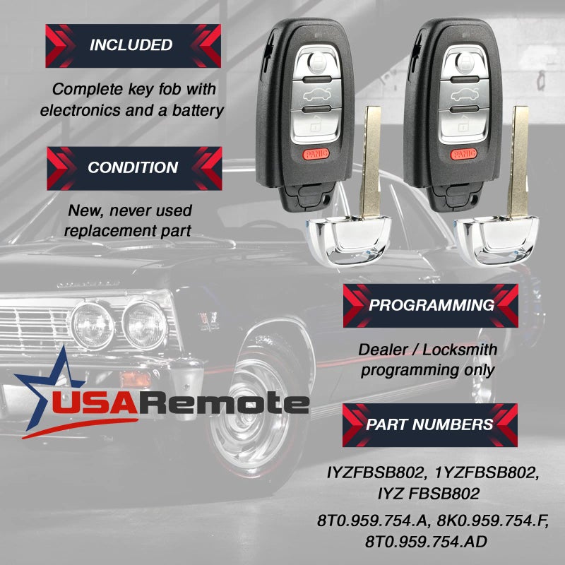 USARemote fits 2009-2016 Audi Key Fob Keyless Entry Remote (IYZFBSB802), Set of 2 - Image 3